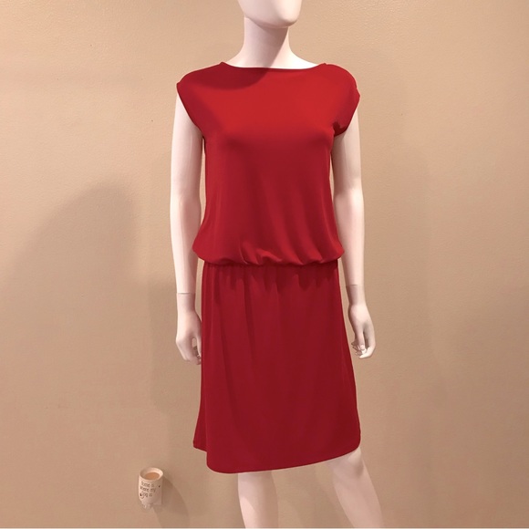 Talbots Petites Red Pullover Dress Size Small Cap Sleeve Elastic Waist Easy Care - Picture 3 of 8